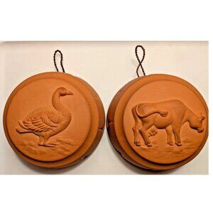 Rosenthal Netter Terra Cotta Mold Wall Hangings Set of 2 Japan Farmhouse Vintage